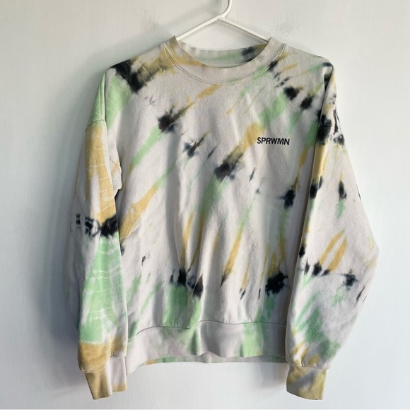 SPRWMN Tops - SPRWMN Los Angeles tie dye pullover jumper sweatshirt white green yellow Size XS